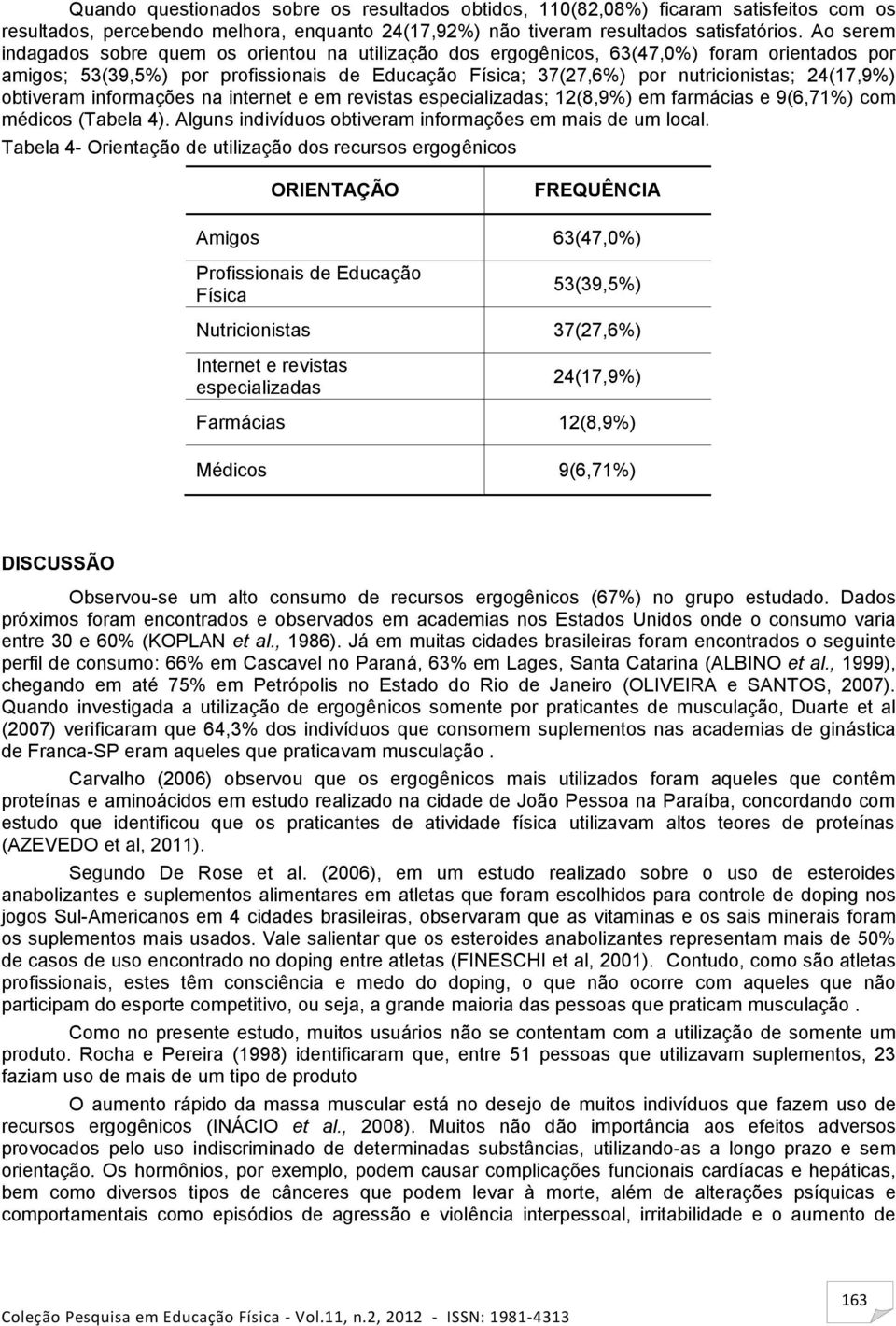 obtiveram informações na internet e em revistas especializadas; 12(8,9%) em farmácias e 9(6,71%) com médicos (Tabela 4). Alguns indivíduos obtiveram informações em mais de um local.