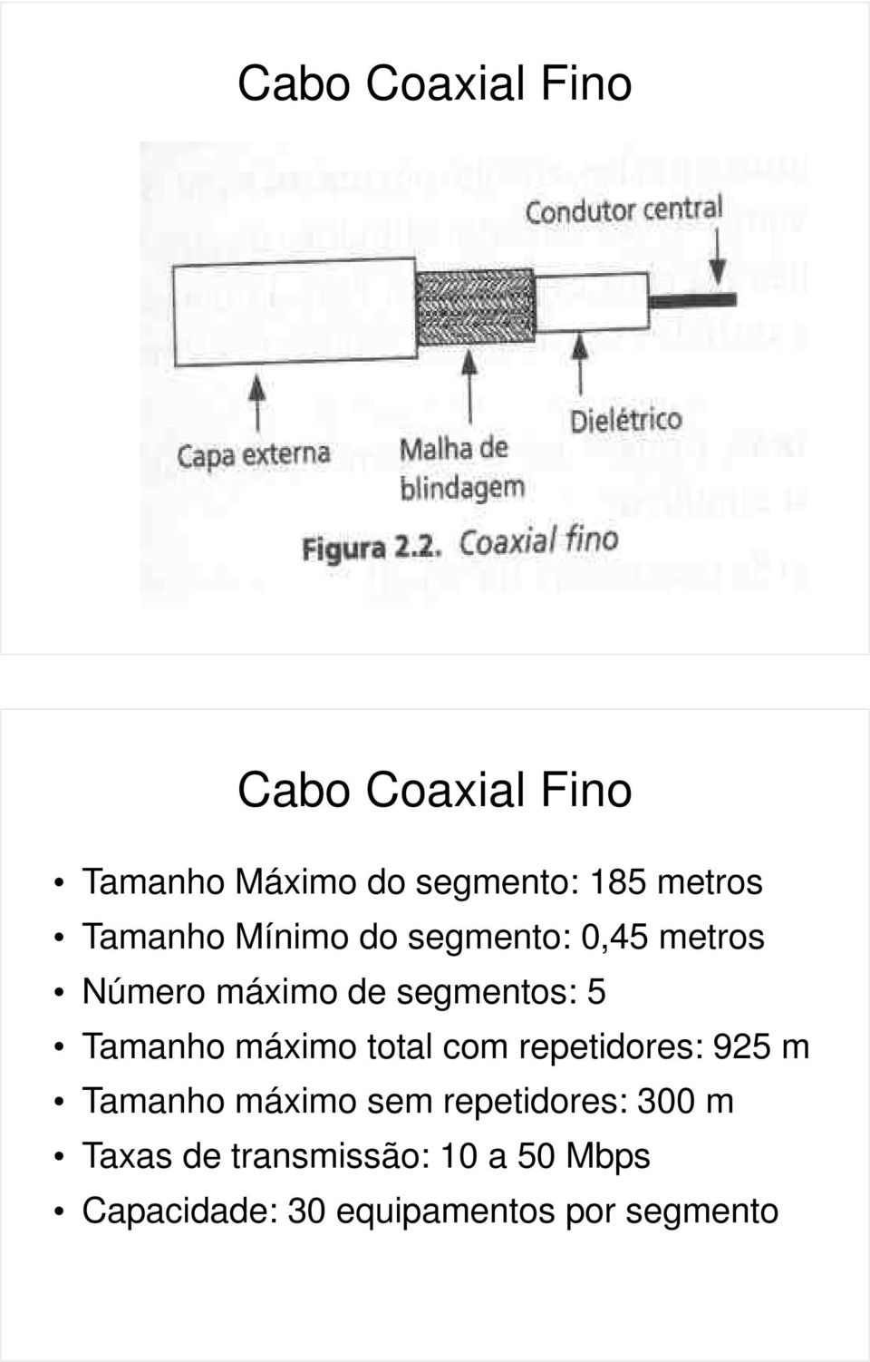 Tamanho máximo total com repetidores: 925 m Tamanho máximo sem repetidores: