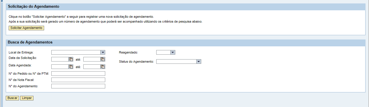 V. Consultar Agendamentos Após preencher os critérios, clicar no botão Buscar.