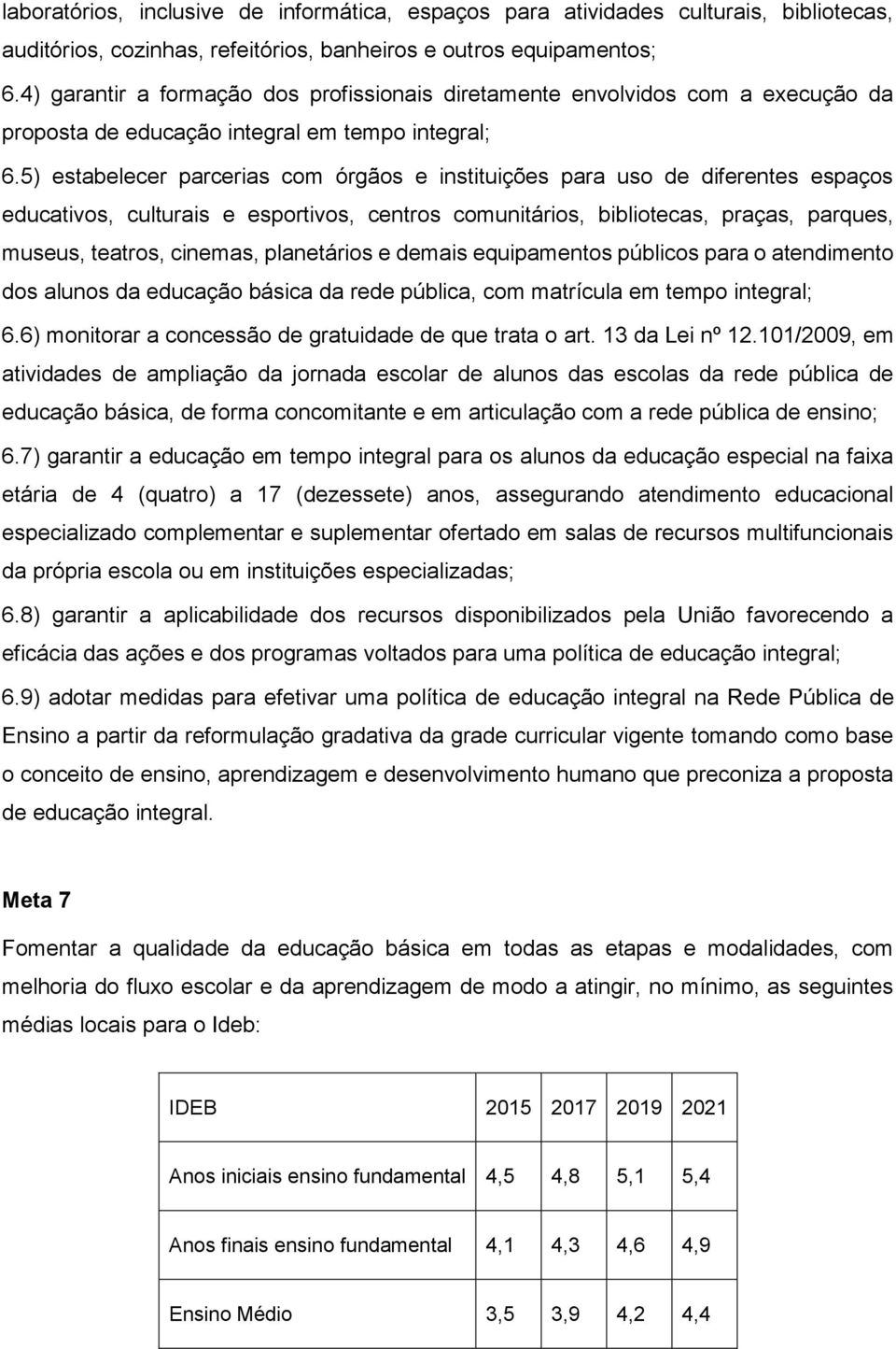 5) estabelecer parcerias com órgãos e instituições para uso de diferentes espaços educativos, culturais e esportivos, centros comunitários, bibliotecas, praças, parques, museus, teatros, cinemas,