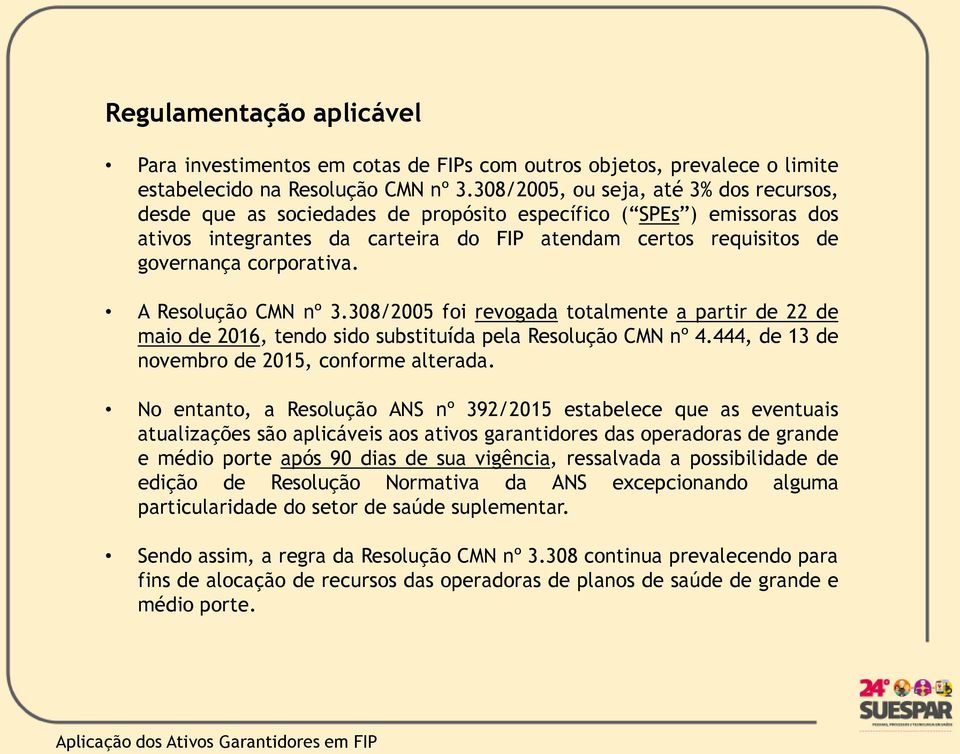 corporativa. A Resolução CMN nº 3.308/2005 foi revogada totalmente a partir de 22 de maio de 2016, tendo sido substituída pela Resolução CMN nº 4.444, de 13 de novembro de 2015, conforme alterada.