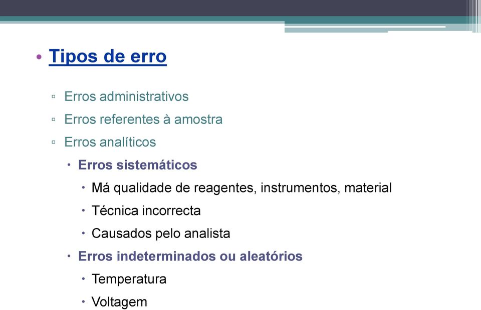 reagentes, instrumentos, material Técnica incorrecta Causados