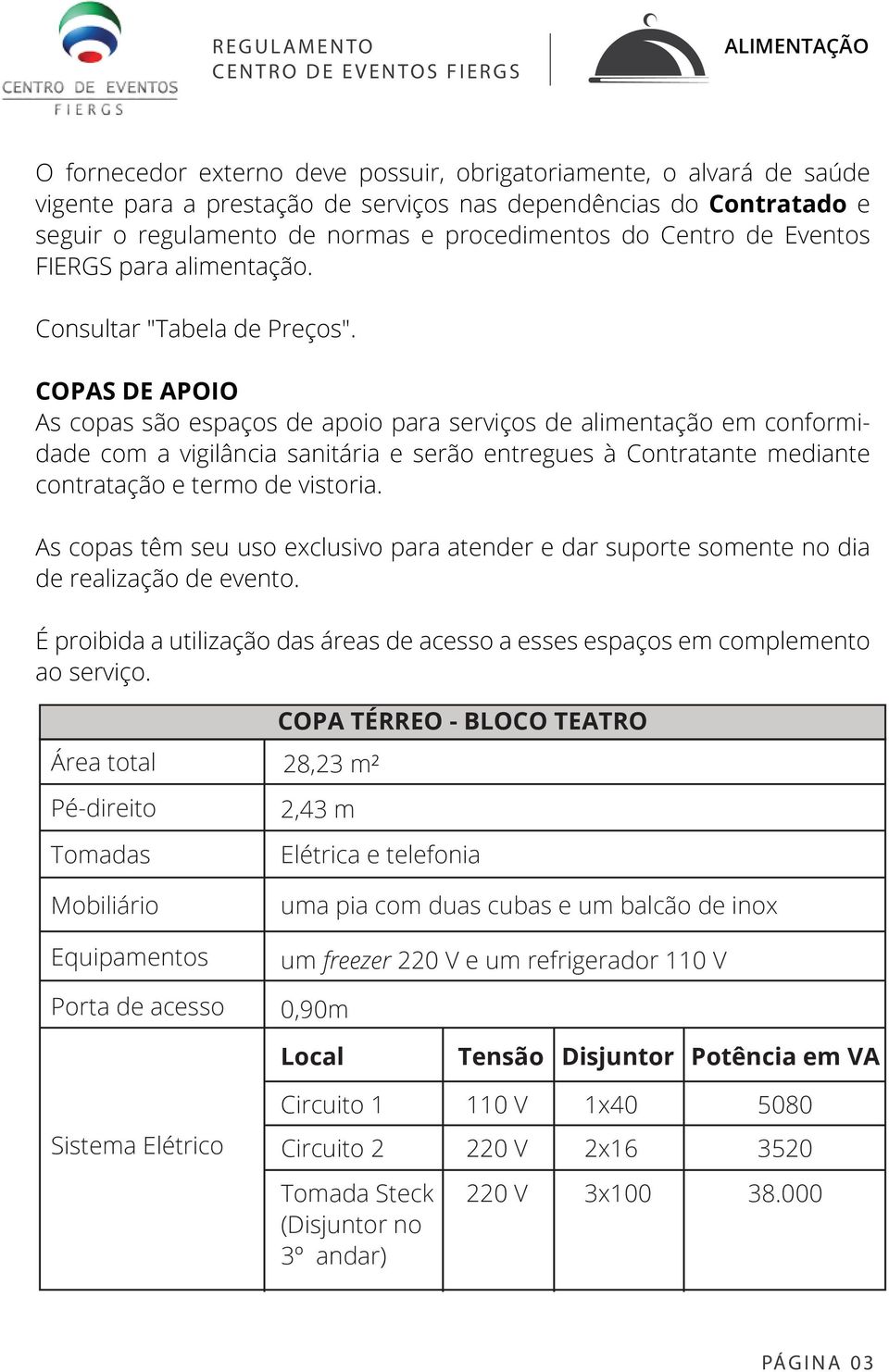 COPAS DE APOIO As copas são espaços de apoio para serviços de alimentação em conformidade com a vigilância sanitária e serão entregues à Contratante mediante contratação e termo de vistoria.