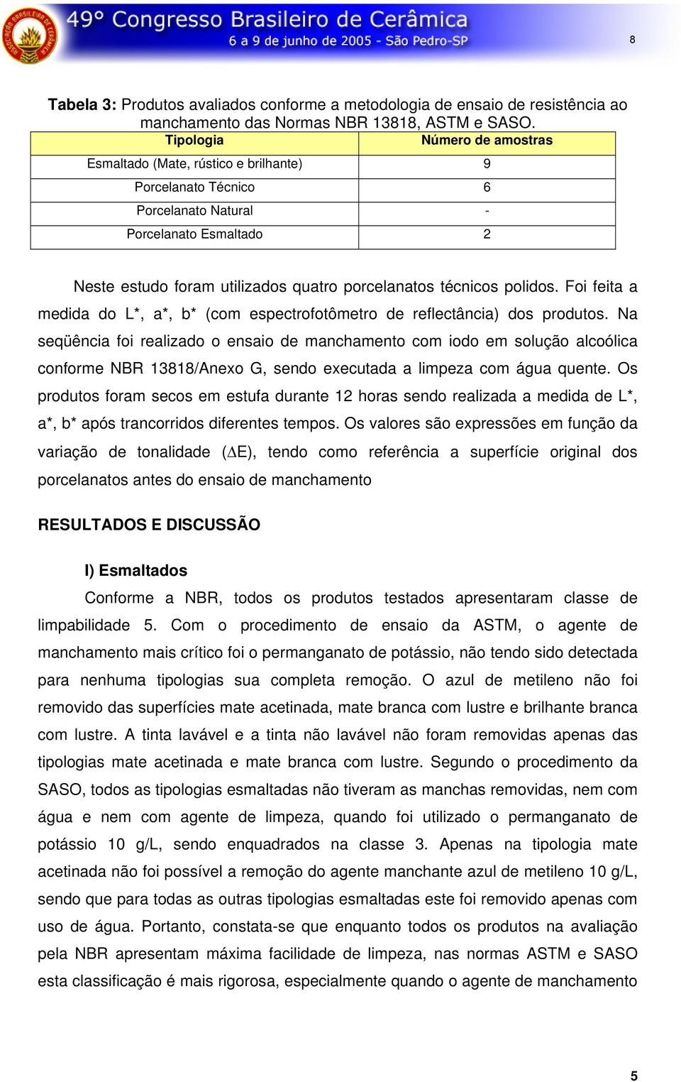 polidos. Foi feita a medida do L*, a*, b* (com espectrofotômetro de reflectância) dos produtos.