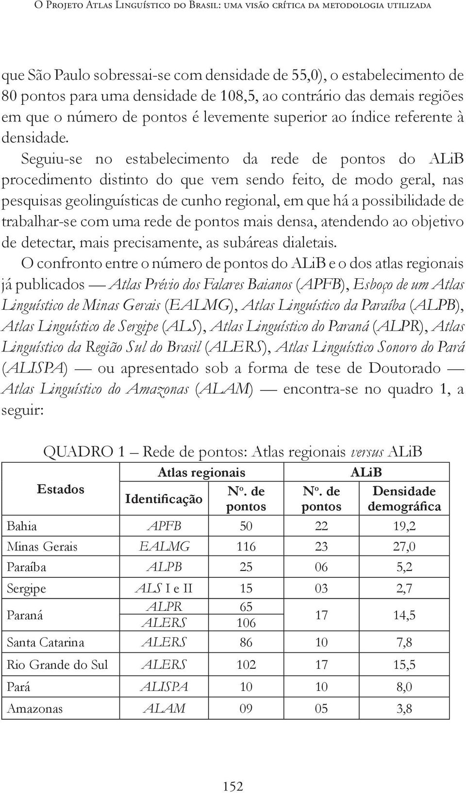 Seguiu-se no estabelecimento da rede de pontos do ALiB procedimento distinto do que vem sendo feito, de modo geral, nas pesquisas geolinguísticas de cunho regional, em que há a possibilidade de