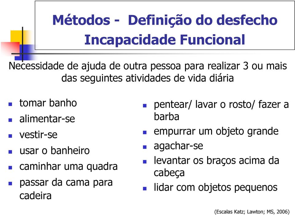 caminhar uma quadra passar da cama para cadeira pentear/ lavar o rosto/ fazer a barba empurrar um objeto