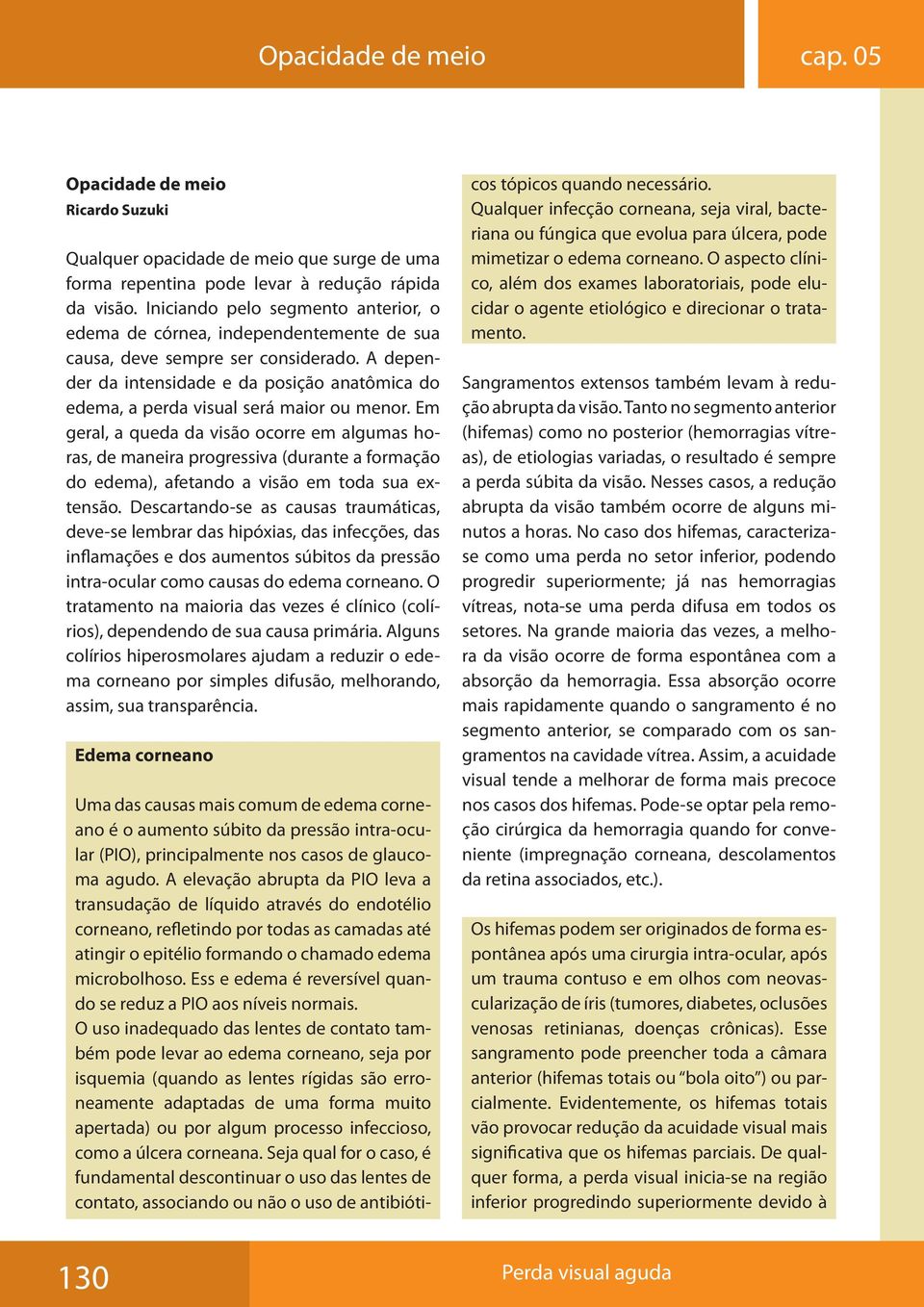 A depender da intensidade e da posição anatômica do edema, a perda visual será maior ou menor.