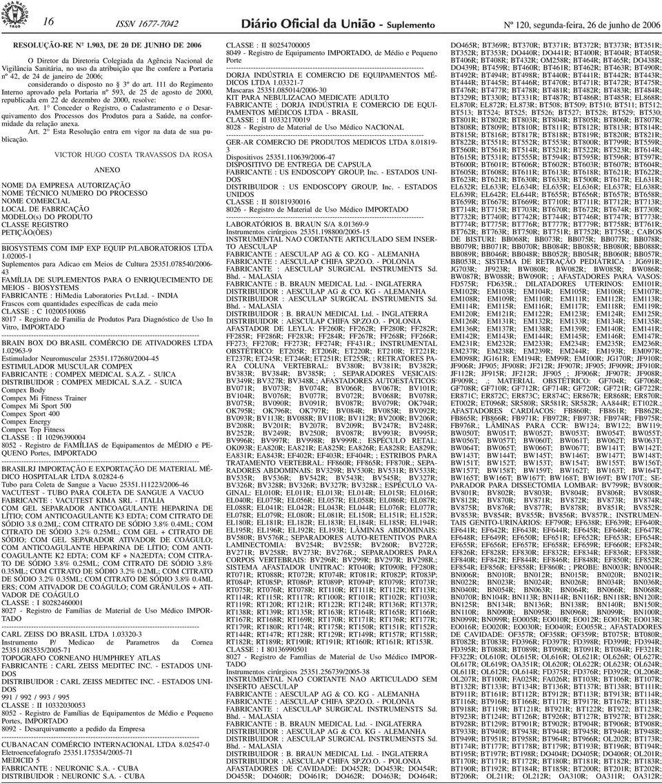 1 Conceder o Registro, o Cadastramento e o Desarquivamento dos Processos dos Produtos para a Saúde, na conformidade da relação anexa. Art. 2 Esta Resolução entra em vigor na data de sua publicação.