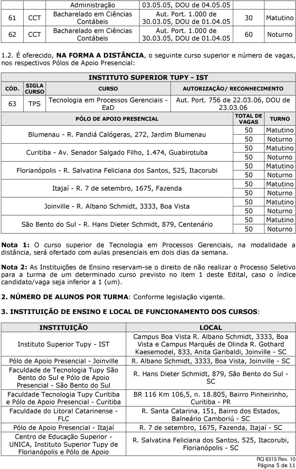 É oferecido, NA FORMA A DISTÂNCIA, o seguinte curso superior e número de vagas, nos respectivos Pólos de Apoio Presencial: 63 TPS INSTITUTO SUPERIOR TUPY - IST Tecnologia em Processos Gerenciais -