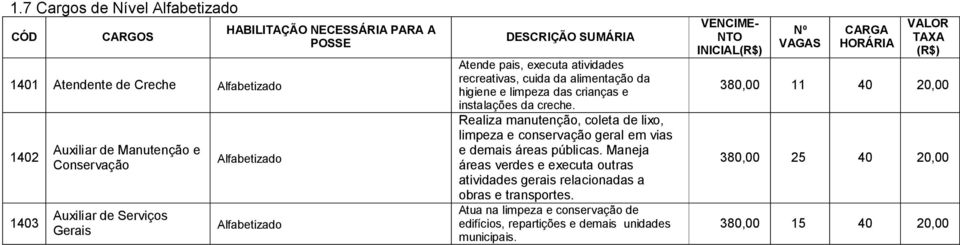 Realiza manutenção, coleta de lixo, limpeza e conservação geral em vias e demais áreas públicas.