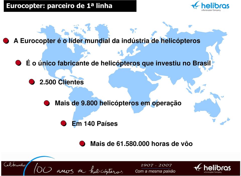 helicópteros que investiu no Brasil 2.500 Clientes Mais de 9.