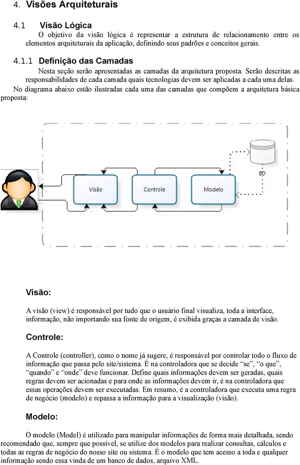 Serão descritas as responsabilidades de cada camada quais tecnologias devem ser aplicadas a cada uma delas.