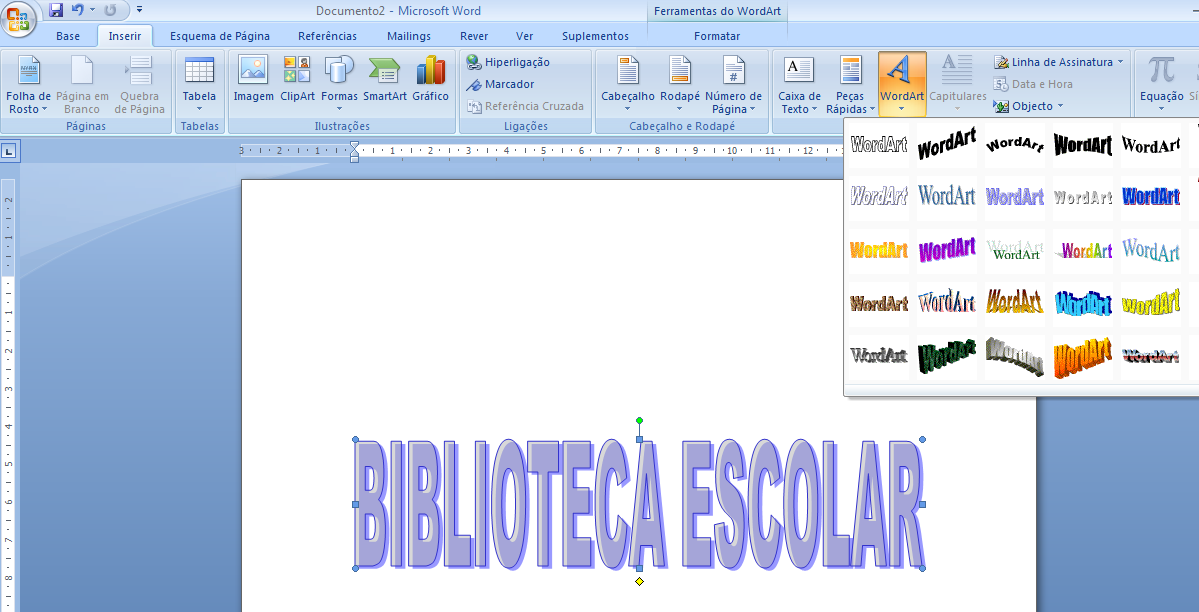 F) Inserir WordArt INSERIR -» WORDART De seguida seleccionar o que desejar G) Inserir número de página (início ou