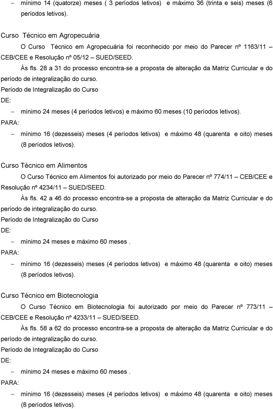 28 a 31 do processo encontra-se a proposta de alteração da Matriz Curricular e do mínimo 24 meses (4 períodos letivos) e máximo 60 meses (10 mínimo 16 (dezesseis) meses (4 períodos letivos) e máximo