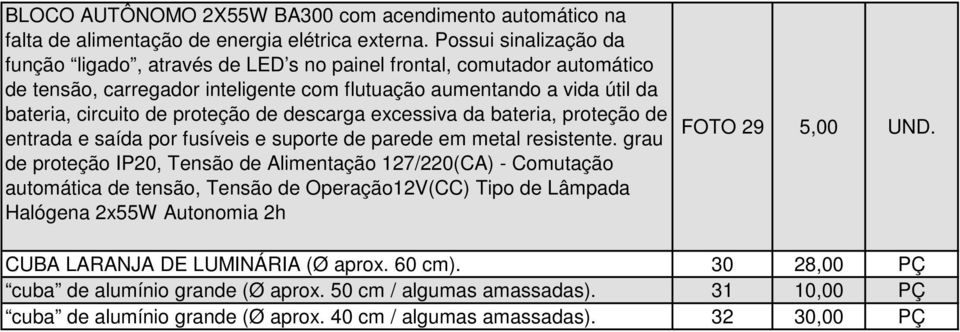 de descarga excessiva da bateria, proteção de entrada e saída por fusíveis e suporte de parede em metal resistente.