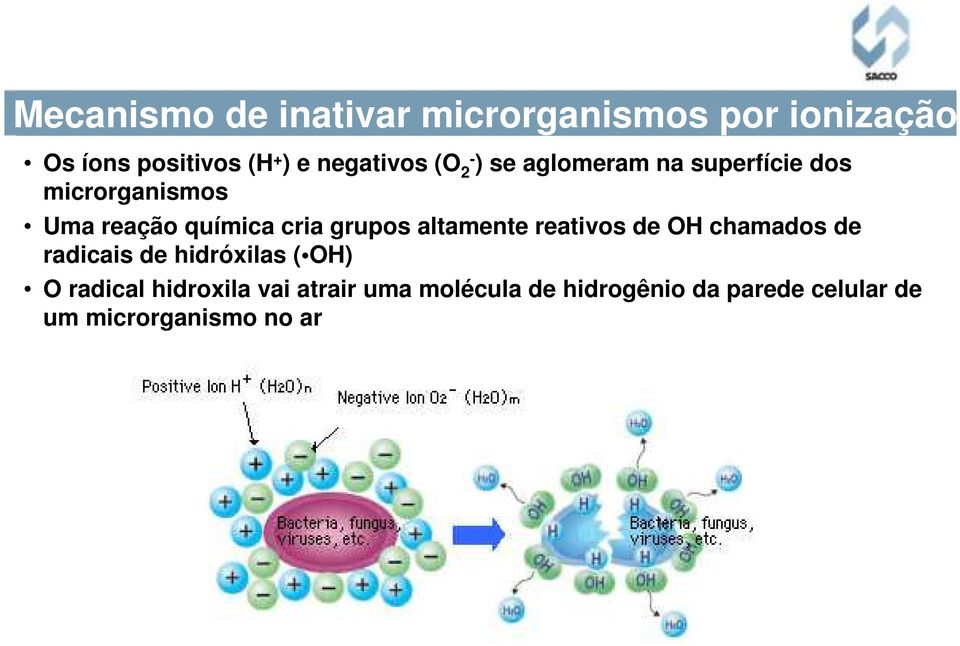 cria grupos altamente reativos de OH chamados de radicais de hidróxilas ( OH) O