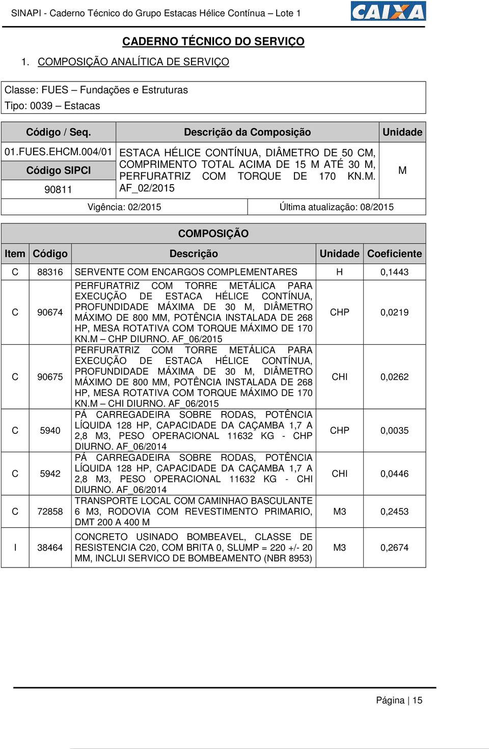 004/01 Código SIPCI 90811 ESTACA HÉLICE CONTÍNUA, DIÂME