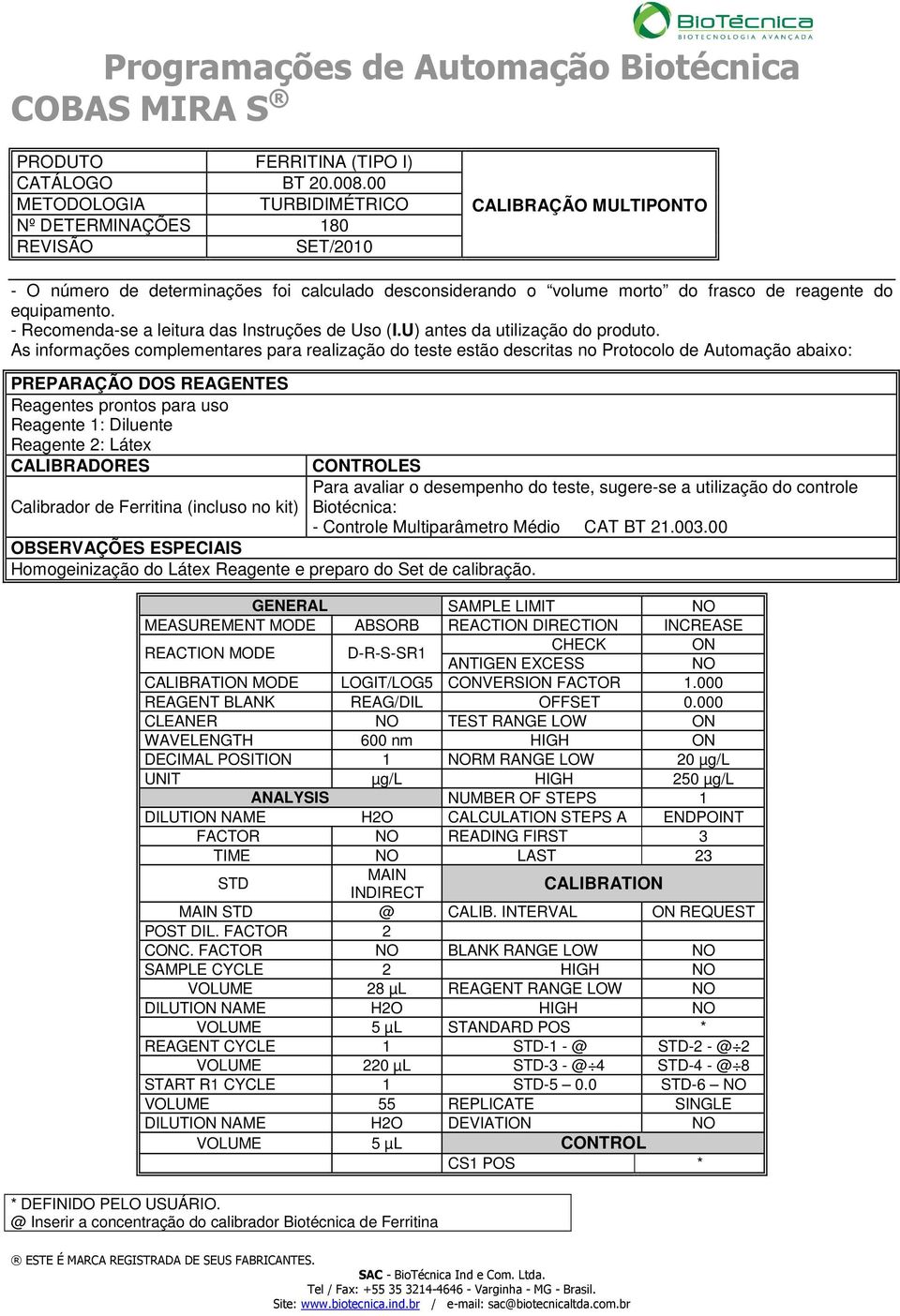 Set de calibração. - Controle Multiparâmetro Médio CAT BT 21.003.