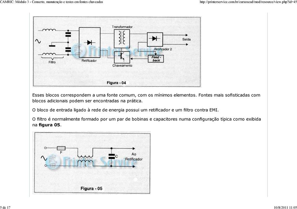 O bloco de entrada ligado à rede de energia possui um retificador e um filtro contra EMI.