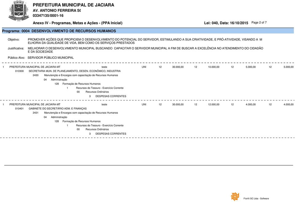 000,00 2 5.000,00 0000 SECRETARIA MUN. DE PLANEJAMENTO, DESEN.