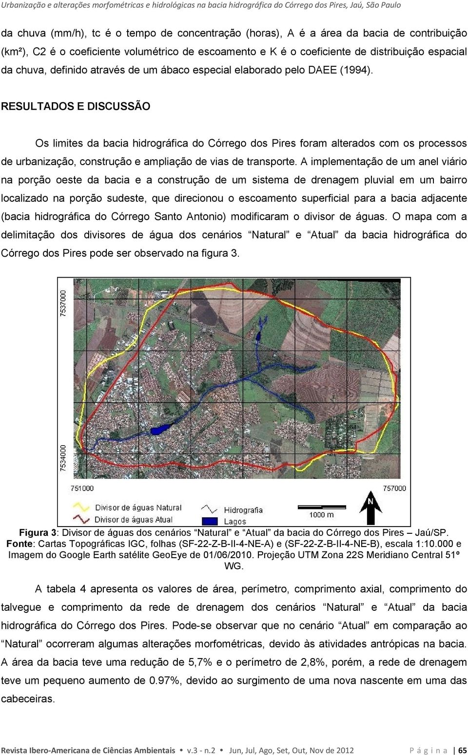 RESULTADOS E DISCUSSÃO Os limites da bacia hidrográfica do Córrego dos Pires foram alterados com os processos de urbanização, construção e ampliação de vias de transporte.