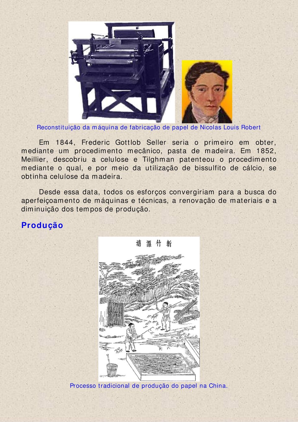 Em 1852, Meillier, descobriu a celulose e Tilghman patenteou o procedimento mediante o qual, e por meio da utilização de bissulfito de cálcio, se