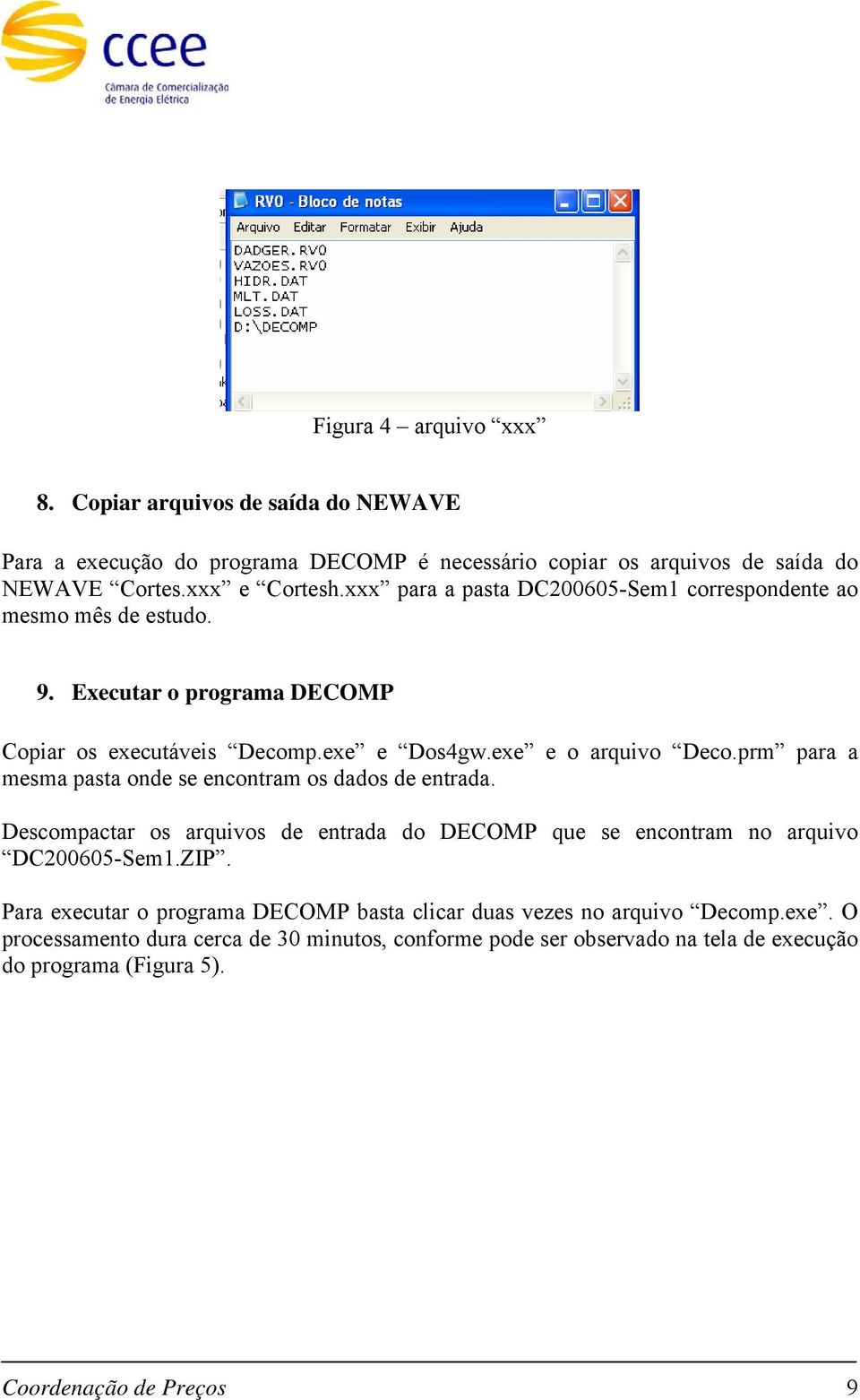 prm para a mesma pasta onde se encontram os dados de entrada. Descompactar os arquivos de entrada do DECOMP que se encontram no arquivo DC200605-Sem1.ZIP.