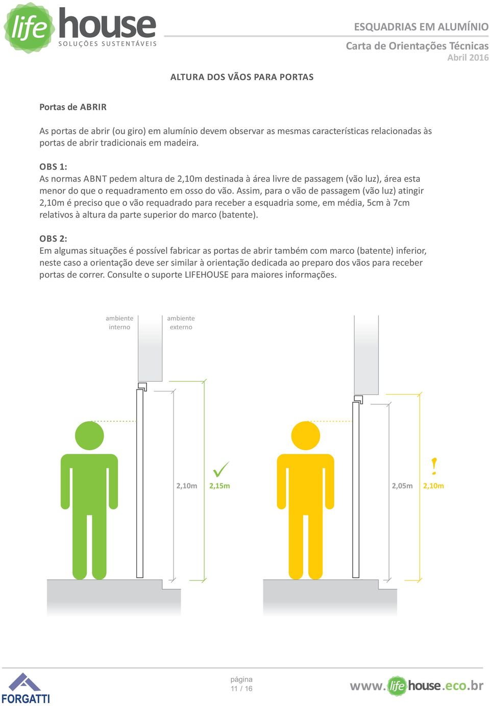 Assim, para o vão de passagem (vão luz) atingir 2,10m é preciso que o vão requadrado para receber a esquadria some, em média, 5cm à 7cm relativos à altura da parte superior do marco (batente).