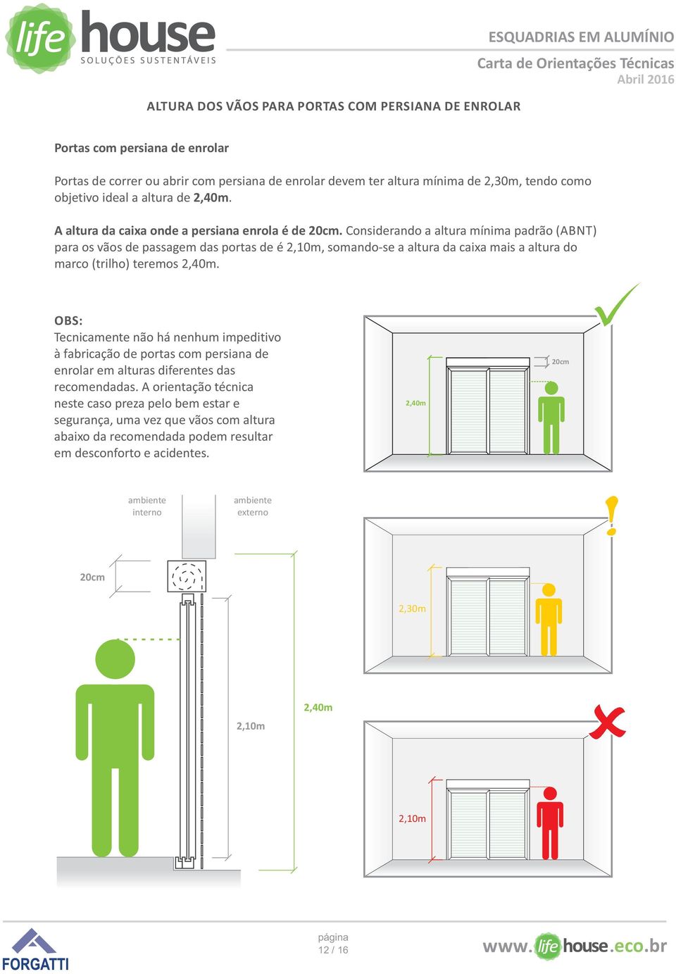 Considerando a altura mínima padrão (ABNT) para os vãos de passagem das portas de é 2,10m, somando-se a altura da caixa mais a altura do marco (trilho) teremos 2,40m.