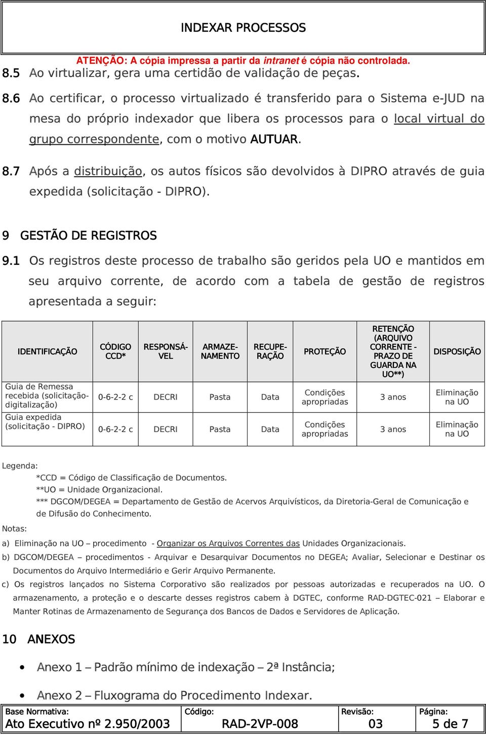 7 Após a distribuição, os autos físicos são devolvidos à DIPRO através de guia expedida (solicitação - DIPRO). 9 GESTÃO DE REGISTROS 9.