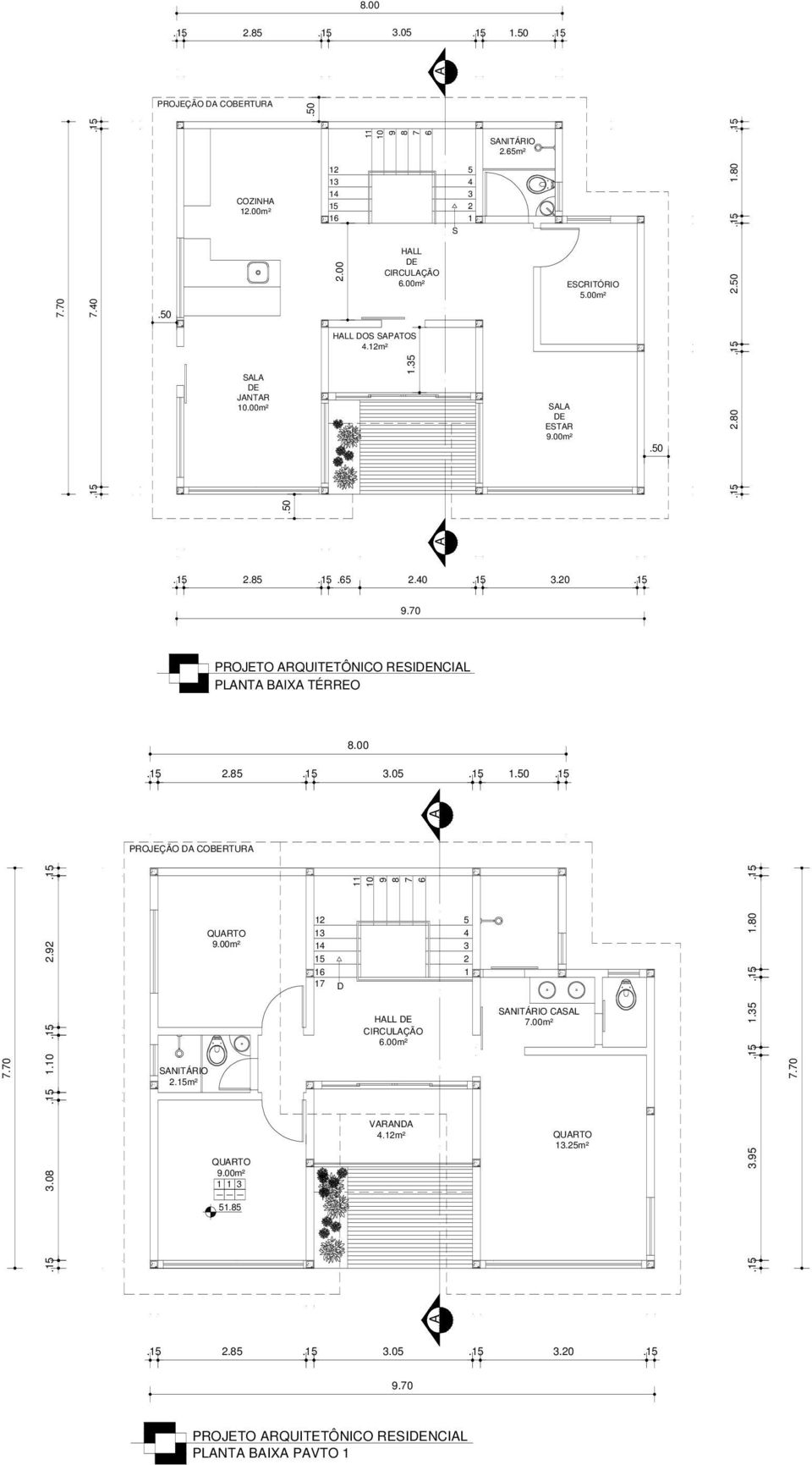 70 PROJETO RQUITETÔNICO RESIDENCIL PLNT BIX TÉRREO 8.00 2.85 3.05 1 PROJEÇÃO D COBERTUR 11 10 9 8 7 6 2.92 QURTO 9.00m² 12 13 14 15 16 17 D 5 4 3 2 1 1.