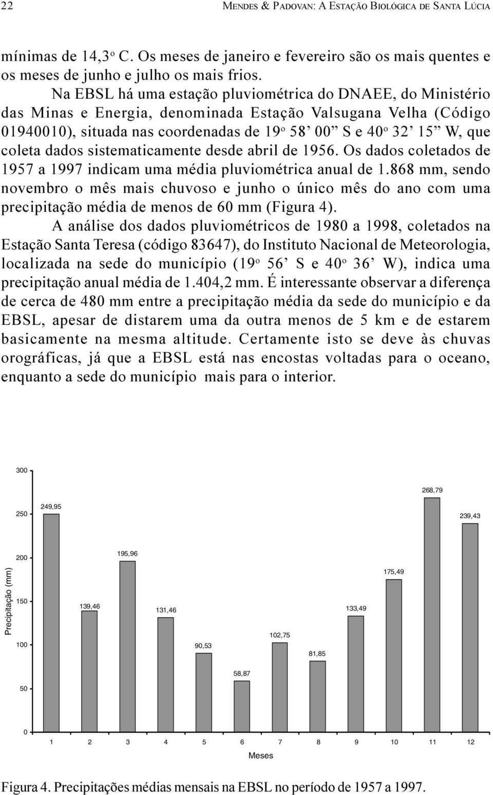 coleta dados sistematicamente desde abril de 1956. Os dados coletados de 1957 a 1997 indicam uma média pluviométrica anual de 1.