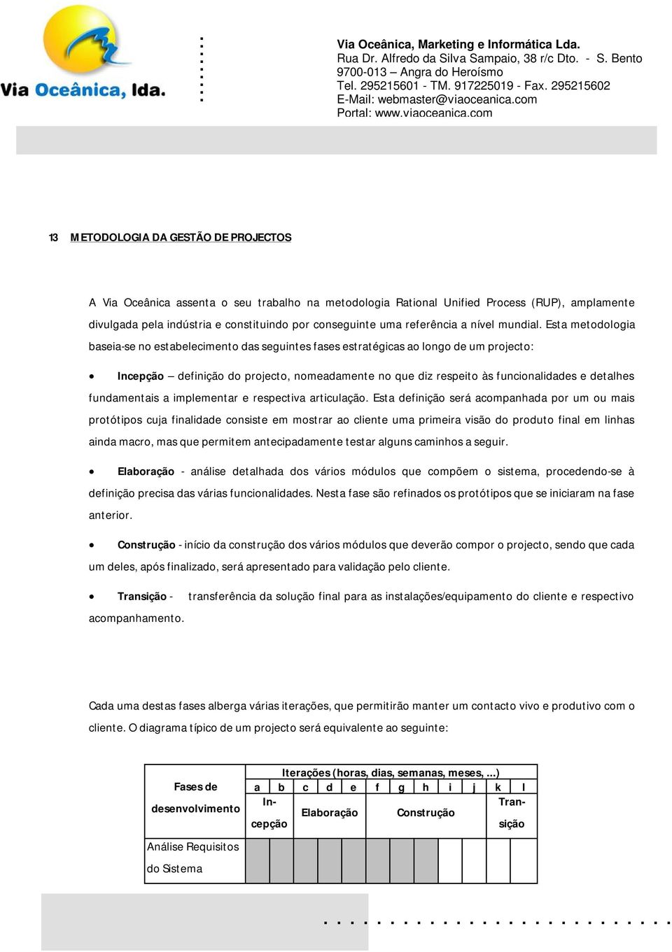 cm 13 METODOLOGIA DA GESTÃO DE PROJECTOS A Via Oceânica assenta seu trabalh na metdlgia Ratinal Unified Prcess (RUP), amplamente divulgada pela indústria e cnstituind pr cnseguinte uma referência a