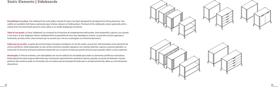 The back of the sideboards comes optionally with a closed silver functional back panel to store cables or as model displaying ornaments. Tutto al suo posto.