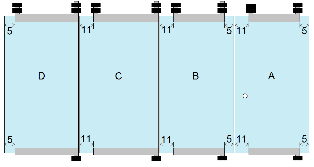 Carril inferior á face da lage. Medidas dada em mm Carril inferior embutido na lage. Medidas dada em mm Furção de porta Furação de todos Paineis Corte das travessas: Referência SLV3.