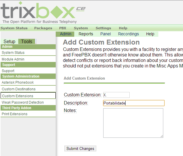 5. EDITANDO O Extensions_custom.conf Volte à tela do Trixbox clicando na aba PBX, em seguida Config File Editor e busque o arquivo extensions_custom.conf, clique para editá-lo.