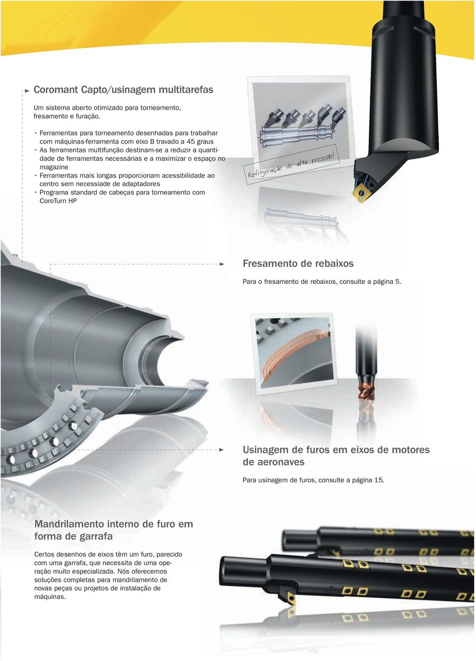 a maximizar o espaço no magazine Ferramentas mais longas proporcionam acessibilidade ao centro sem necessiade de adaptadores Programa standard de cabeças para torneamento com CoroTurn HP Refrigeracao