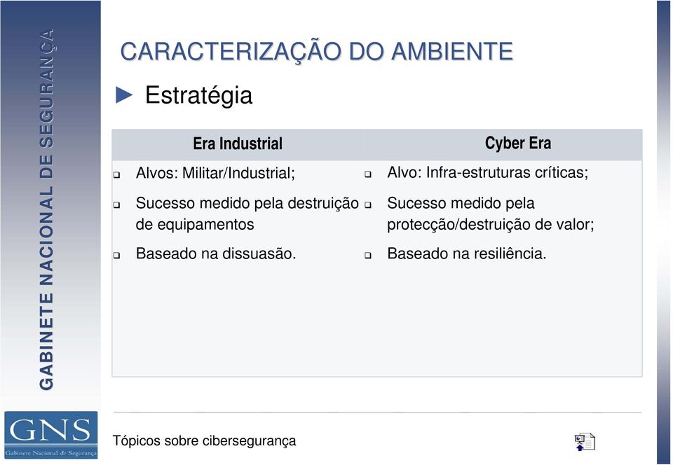 de equipamentos Sucesso medido pela protecção/destruição de valor; Baseado na