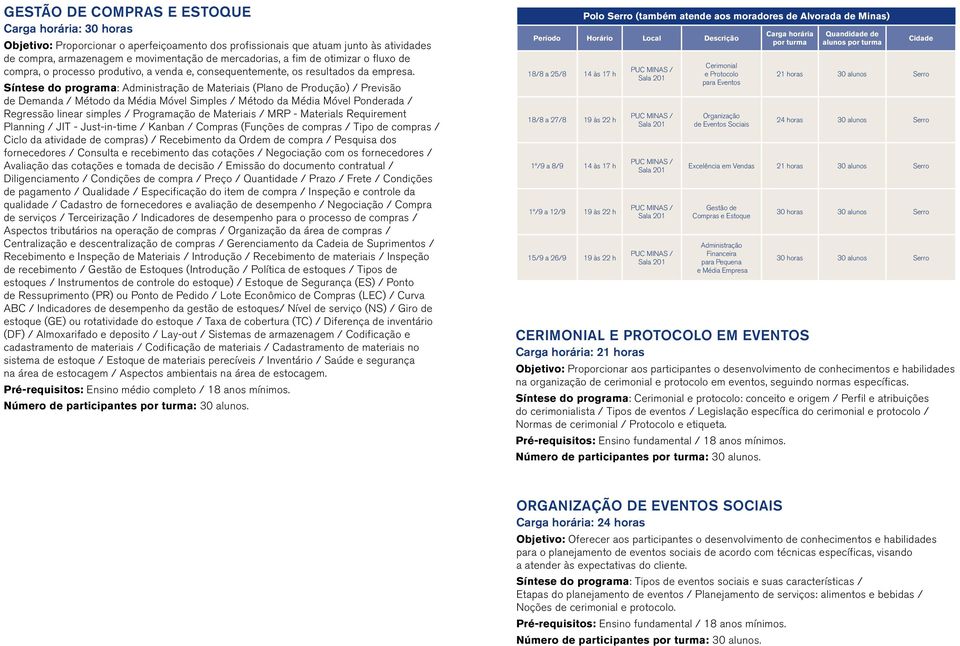 Síntese do programa: Administração de Materiais (Plano de Produção) / Previsão de Demanda / Método da Média Móvel Simples / Método da Média Móvel Ponderada / Regressão linear simples / Programação de