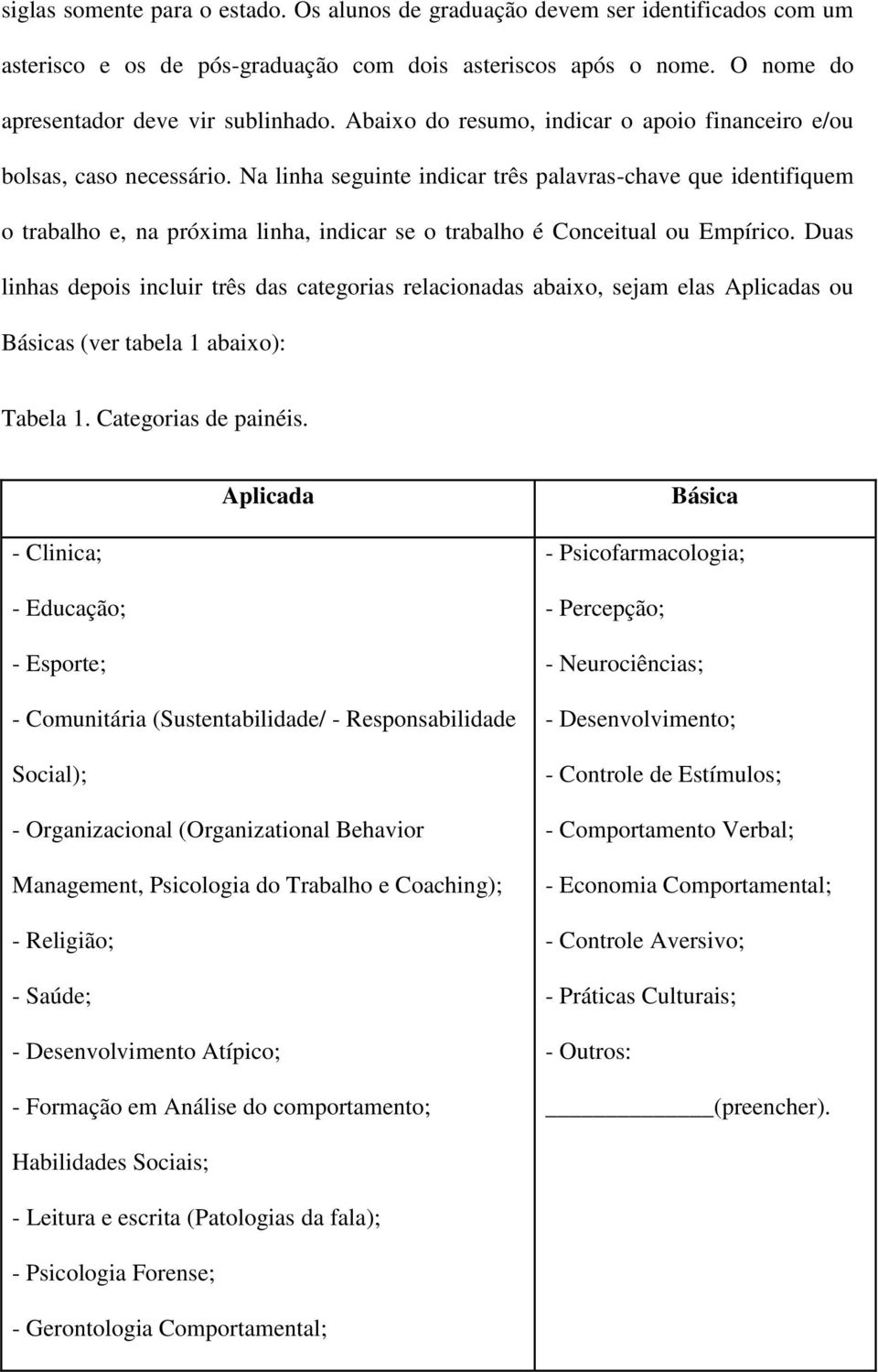 Na linha seguinte indicar três palavras-chave que identifiquem o trabalho e, na próxima linha, indicar se o trabalho é Conceitual ou Empírico.