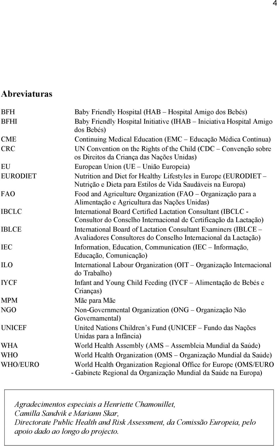 for Healthy Lifestyles in Europe (EURODIET Nutrição e Dieta para Estilos de Vida Saudáveis na Europa) FAO Food and Agriculture Organization (FAO Organização para a Alimentação e Agricultura das