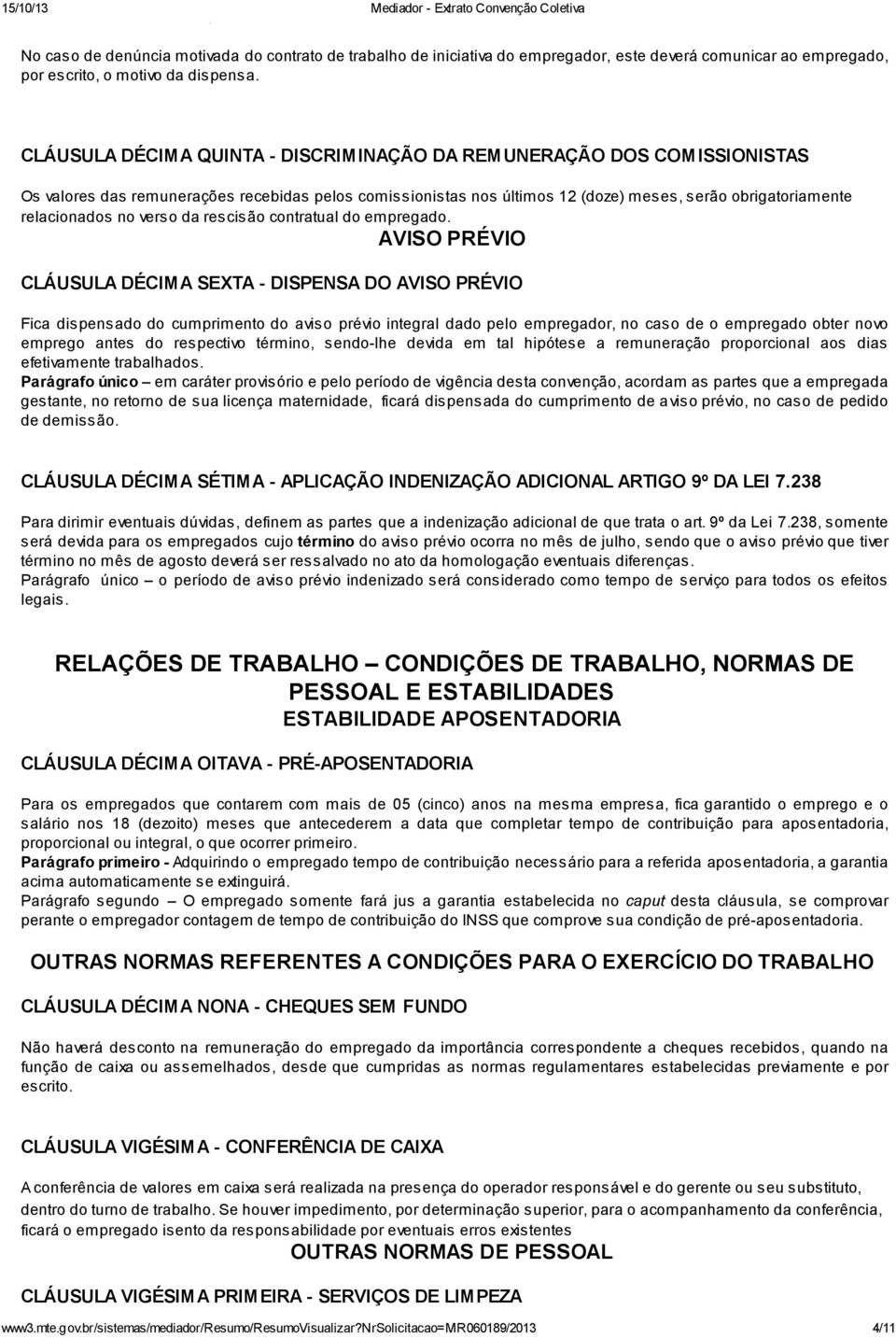 verso da rescisão contratual do empregado.