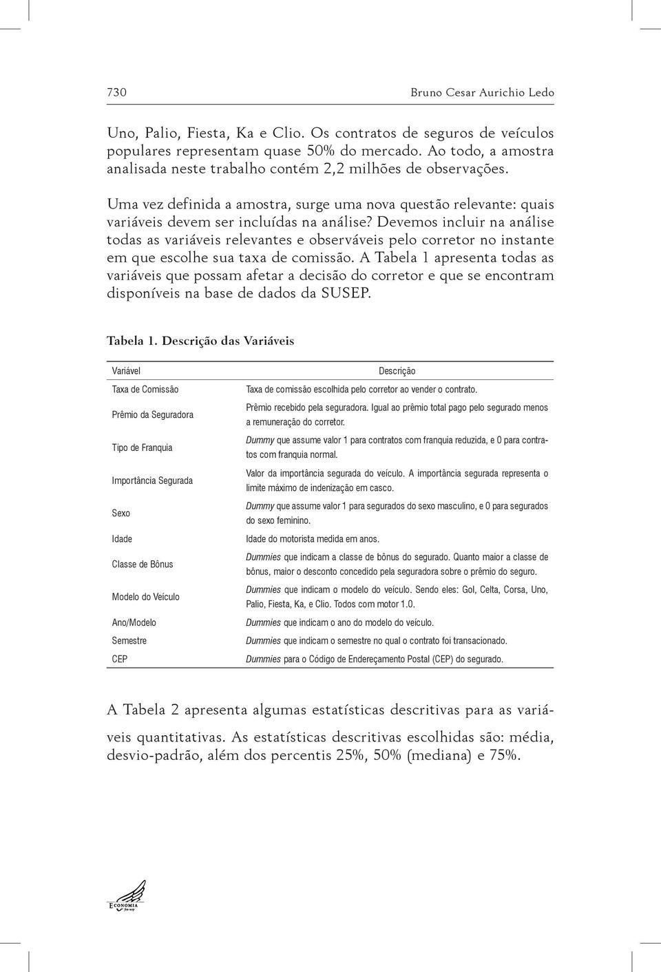 Devemos incluir na análise todas as variáveis relevantes e observáveis pelo corretor no instante em que escolhe sua taxa de comissão.