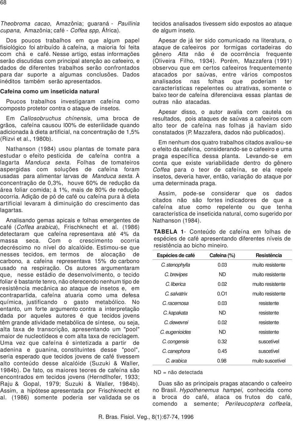 Nesse artigo, estas informações serão discutidas com principal atenção ao cafeeiro, e dados de diferentes trabalhos serão confrontados para dar suporte a algumas conclusões.