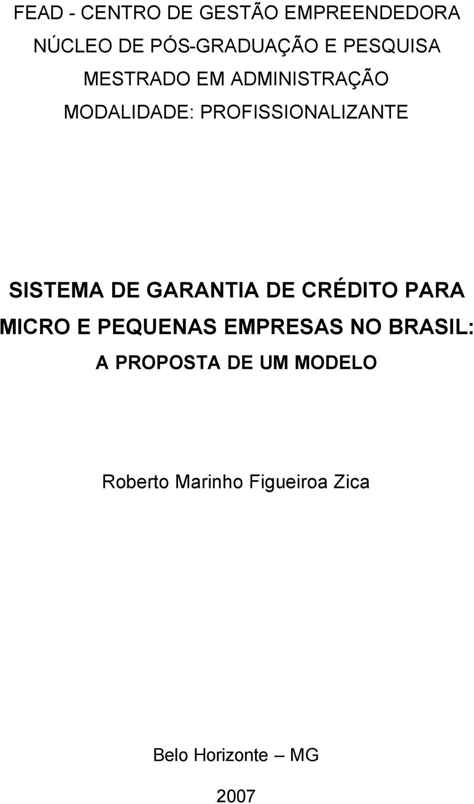 SISTEMA DE GARANTIA DE CRÉDITO PARA MICRO E PEQUENAS EMPRESAS NO