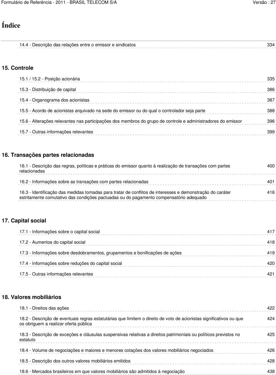 6 - Alterações relevantes nas participações dos membros do grupo de controle e administradores do emissor 396 15.7 - Outras informações relevantes 399 16. Transações partes relacionadas 16.