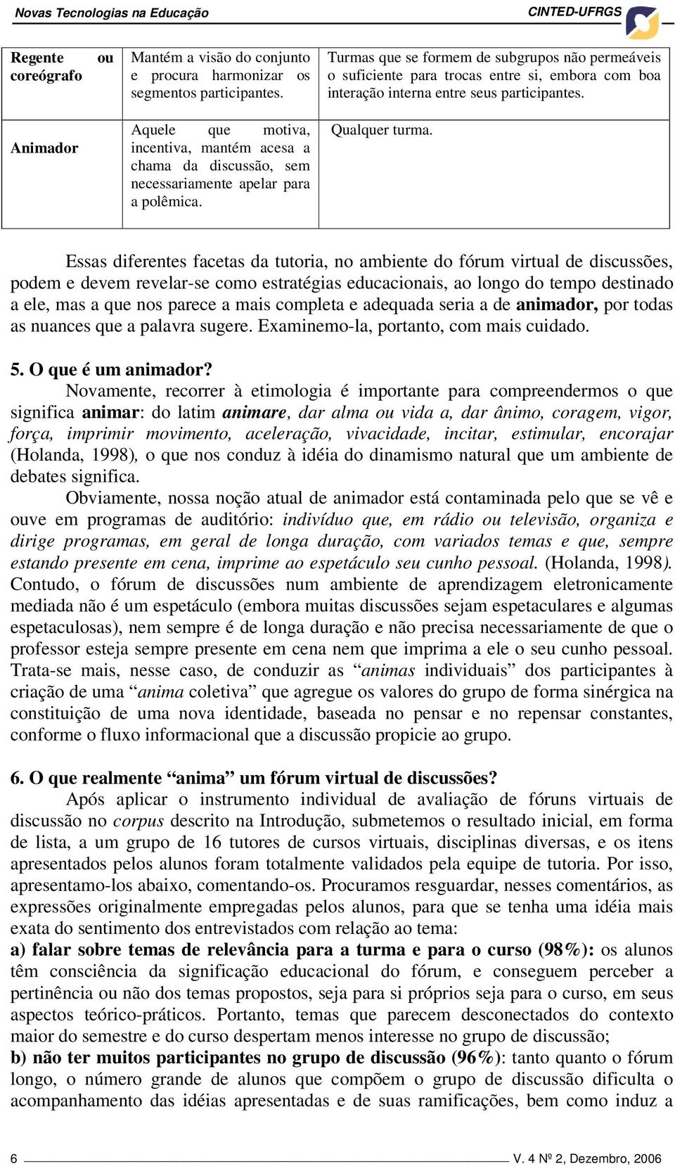 Animador Aquele que motiva, incentiva, mantém acesa a chama da discussão, sem necessariamente apelar para a polêmica. Qualquer turma.