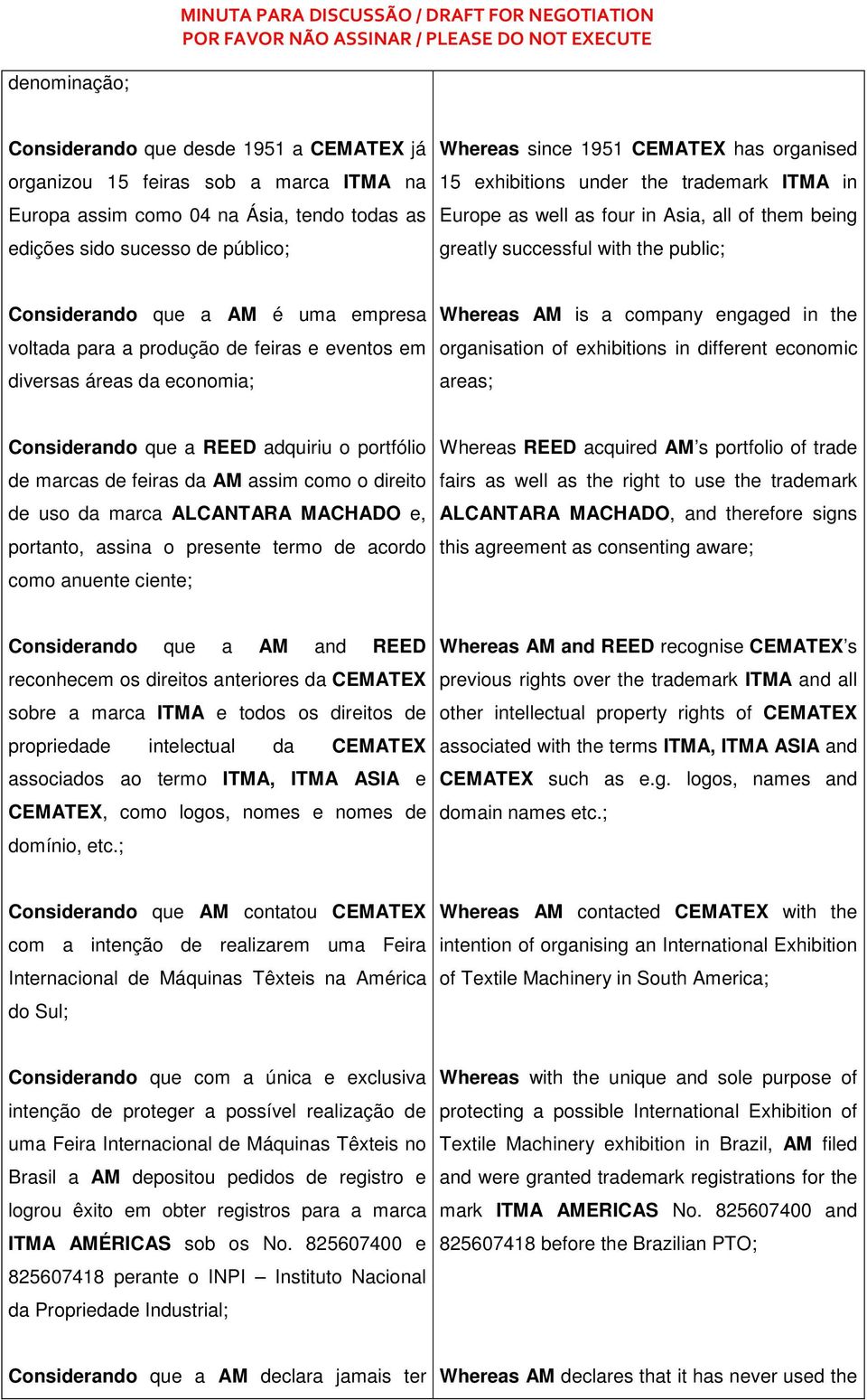 produção de feiras e eventos em diversas áreas da economia; Whereas AM is a company engaged in the organisation of exhibitions in different economic areas; Considerando que a REED adquiriu o