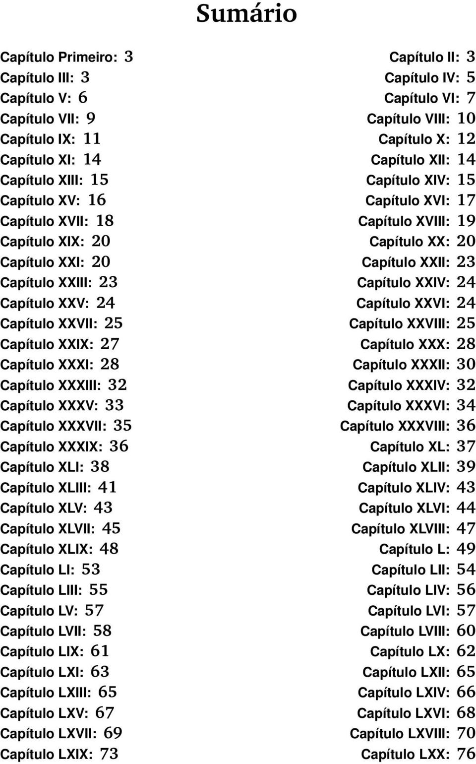 Capítulo XXIV: 24 Capítulo XXV: 24 Capítulo XXVI: 24 Capítulo XXVII: 25 Capítulo XXVIII: 25 Capítulo XXIX: 27 Capítulo XXX: 28 Capítulo XXXI: 28 Capítulo XXXII: 30 Capítulo XXXIII: 32 Capítulo XXXIV: