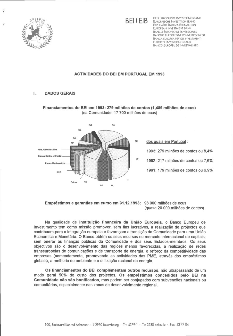 miihöes de ecus) (na Comunidade: 17 700 miihöes de ecus) GR ES dos quais em Portugal : 1993: 279 miihöes de contos ou 8,4% 1992: 217 miihöes de contos ou 7,6% 1991:179 miihöes de contos ou 6,9%